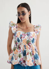 A Model Wearing White Organic Cotton Coral Life Organic Cotton Blouse, curated by Only Ethikal